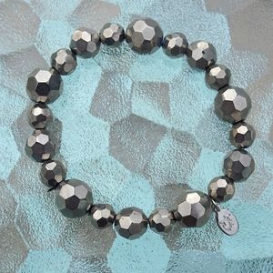 Vintage Cookie Lee Gunmetal Faceted Bead Elastic Stretch Layering Bracelet